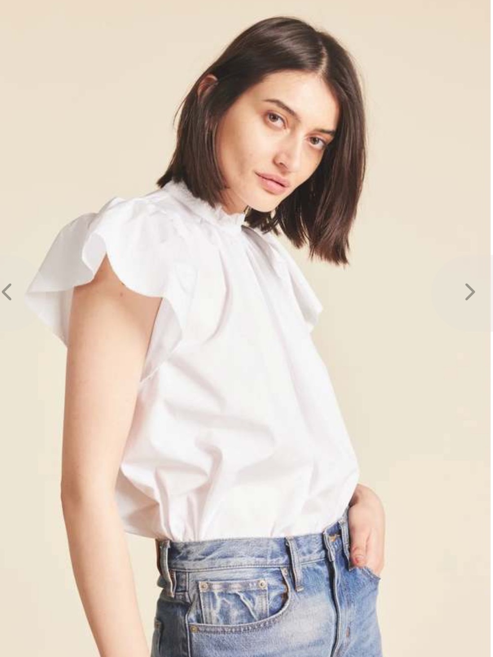 Trovata Birds Of Paradise Blouse Carla High Neck Ruffle Cotton Short in White